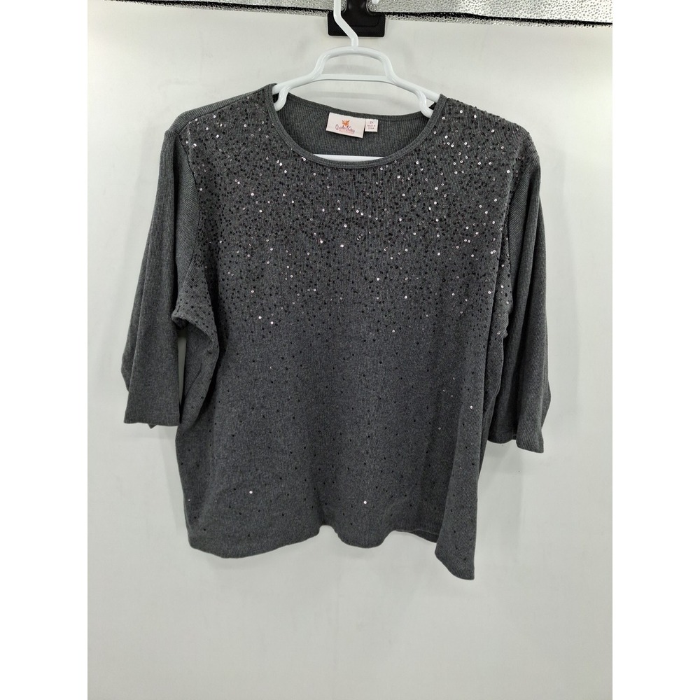 Quacker Factory Grey Ribbed Sequin Sweater 2X